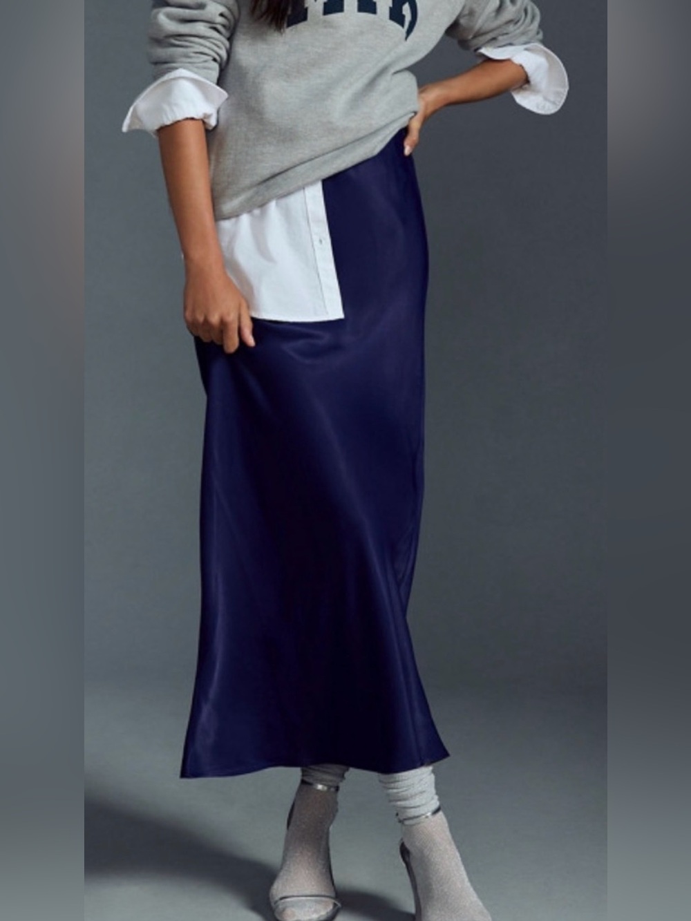 NWT By Anthropologie Tilda Maxi Slip Skirt Navy XL